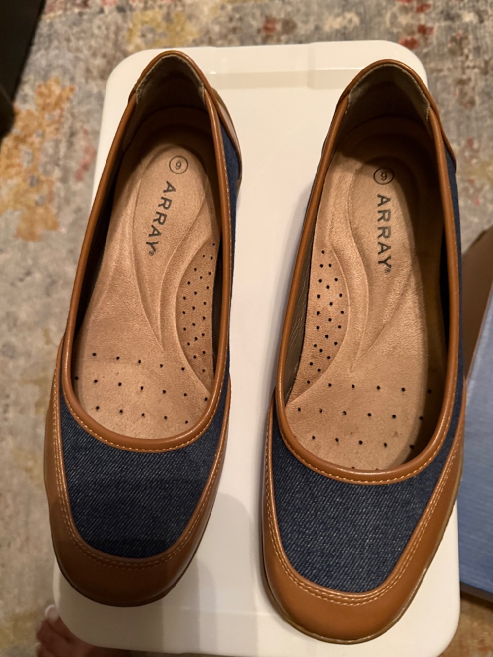 ARRAY Blue Denim and Tan Slip-On Comfort Flats